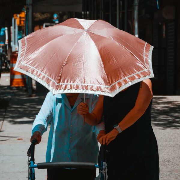 woman holding umbrella while walking