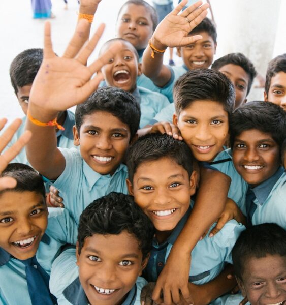 group of children taking picture